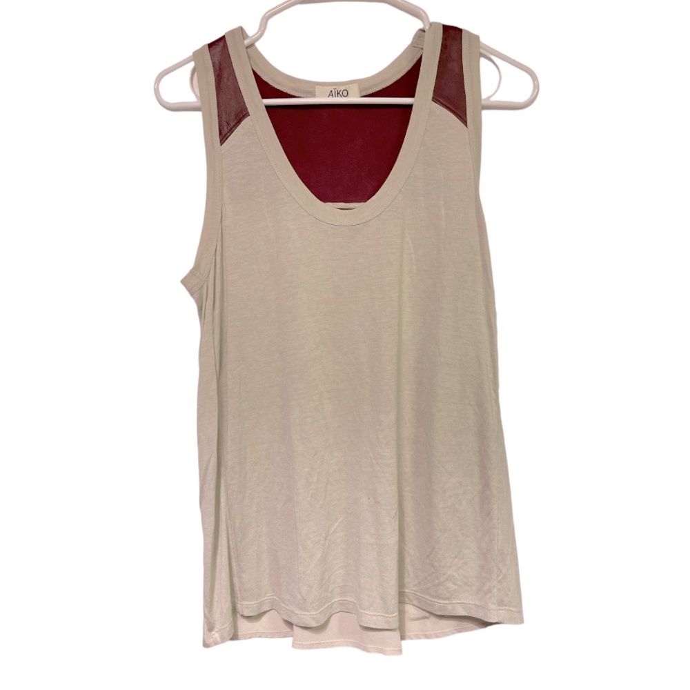 AIKO Silk and Leather Tank Top in color Quartz Oxblood S